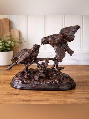 VINTAGE BRONZE TONE BIRD SCULPTURE FIGURINE NATURE DECOR